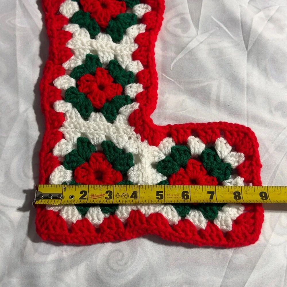 Vintage‎ Hand Crochet Red, White & Green Granny Square Christmas Stocking